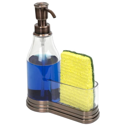 Home Basics Plastic Soap Dispenser With Brushed Steel Top And Fixed Sponge Holder - Image 5