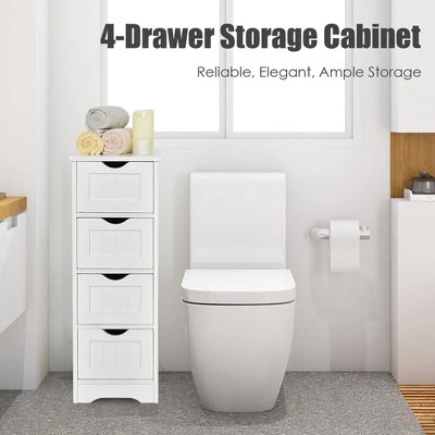 Costway White Floor Storage Cabinet Bathroom Organizer Free Standing 4 Drawers - Image 3