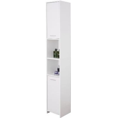 Modern White Standing Bathroom Tall Linen Tower Storage Cabinet - Image 5