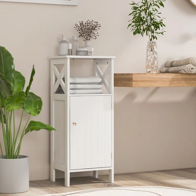 Costway Bathroom Floor Cabinet Side Storage Organizer With Open Shelf & Adjustable Shelf - Image 3