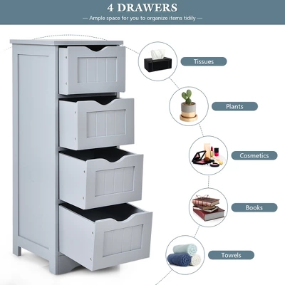 Costway Floor Storage Cabinet Bathroom Organizer Free Standing Drawers - Image 4