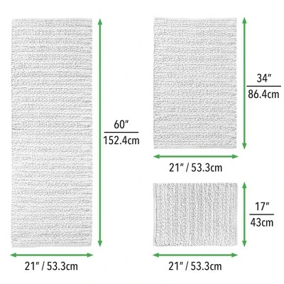 MDesign Soft Cotton Spa Mat Rug For Bathroom, Varied Sizes, Set Of 3 - Image 3
