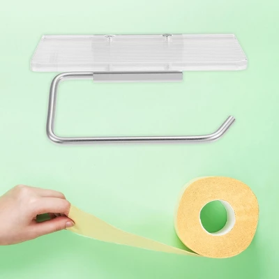 Unique Bargains Wall Mount Aluminum Acrylic Bathroom Toilet Paper Holder Silver Tone Clear 1 Pcs - Image 5
