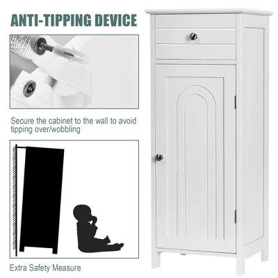 Costway Bathroom Floor Cabinet Wooden Storage Organizer Free-Standing W/ Drawer & Shelf - Image 6