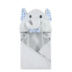 Hudson Baby Infant Boy Cotton Animal Face Hooded Towel, Blue Dots Gray Elephant, One Size