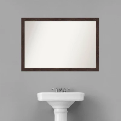 39" X 27" Non-Beveled Fresco Wood Bathroom Wall Mirror Dark Walnut Brown - Amanti Art - Image 5