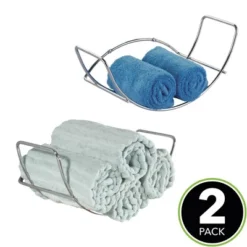 MDesign Modern Metal Bathroom Wall Mount Towel Rack Organizer, 2 Pack