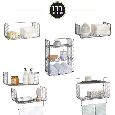 MDesign Bath Storage Organizer Shelving Set Of 2 - 1 Shelf With Towel Bar - Image 3