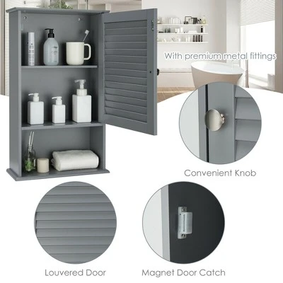 Costway Bathroom Wall Mount Storage Cabinet Single Door W/Height Adjustable Shelf Grey - Image 7