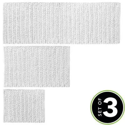 MDesign Soft Cotton Spa Mat Rug For Bathroom, Varied Sizes, Set Of 3