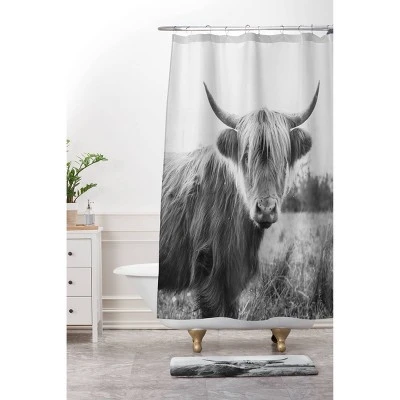 Chelsea Victoria The Highland Cow Memory Foam Bath Mat Black/White - Deny Designs - Image 2