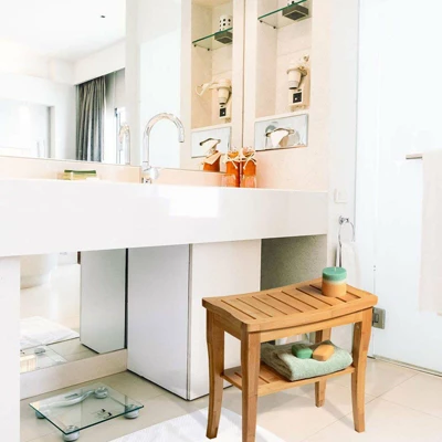 Bamboo Shower Bench, With Storage Shelf For Indoor Or Outdoor Use Dimension: 10" X 19" X 18" - Image 6