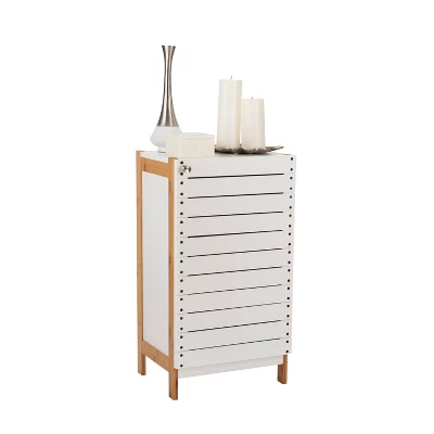 Deluxe Bamboo Floor Cabinet With Accent Slats Brown/White - Organize It All - Image 2