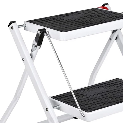 Delxo Portable Collapsible Lightweight Alloy Steel 2-Step Mini Stool Stepladder With Anti-Slip Carry Handgrip And Wide Pedal, White - Image 4