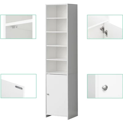 Basicwise Tall Freestanding Bathroom Laundry Storage Organizer Cabinet Linen Tower, White - Image 3