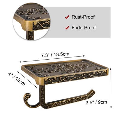 Unique Bargains Wall Mounted With Phone Shelf Waterproof Fixed Toilet Paper Holders Copper Tone 1 Pc - Image 5