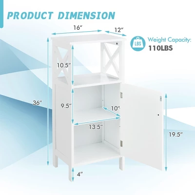 Costway Bathroom Floor Cabinet Side Storage Organizer With Open Shelf & Adjustable Shelf - Image 2