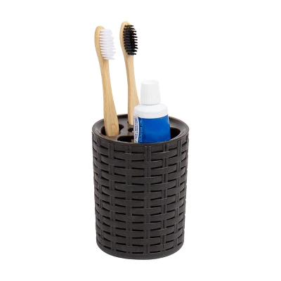 Square Premium Wicker Look Wastepaper Basket And Toilet Brush Set Brown - Mind Reader - Image 3