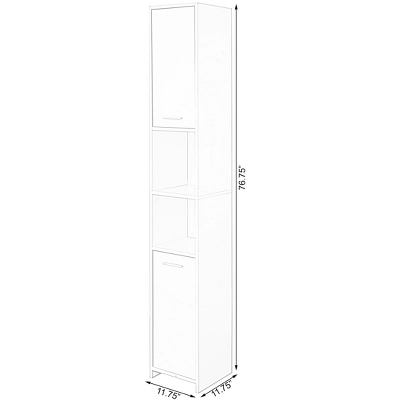Modern White Standing Bathroom Tall Linen Tower Storage Cabinet - Image 4