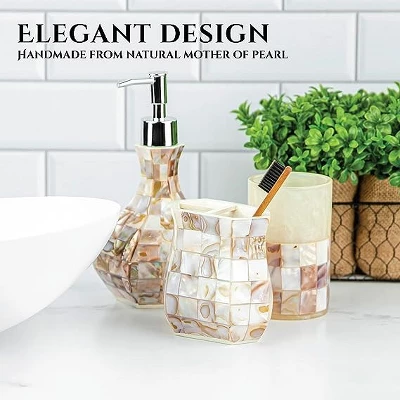 Creative Scents Decorative Mother Of Pearl Bathroom Accessories Set