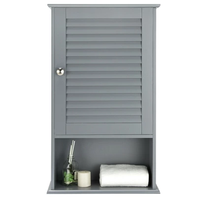Costway Bathroom Wall Mount Storage Cabinet Single Door W/Height Adjustable Shelf Grey - Image 8
