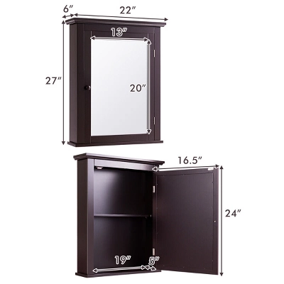 Tangkula Bathroom Wall Mounted Cupboard Mirrored Storage Cabinet Adjustable Shelf - Image 2