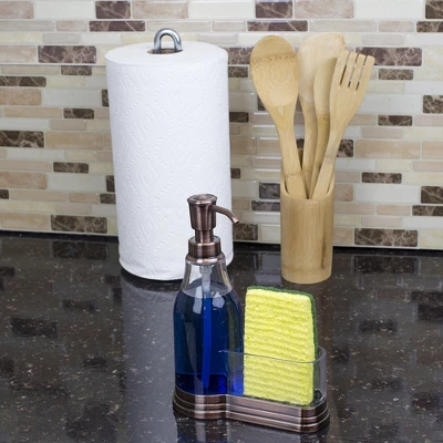 Home Basics Plastic Soap Dispenser With Brushed Steel Top And Fixed Sponge Holder - Image 4