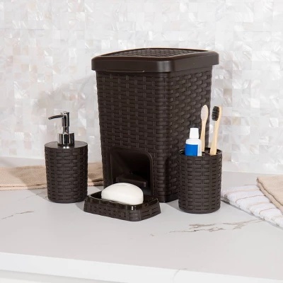 Square Premium Wicker Look Wastepaper Basket And Toilet Brush Set Brown - Mind Reader