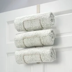 MDesign Metal Over Shower Door Towel Rack Storage Organizer, 3 Tiers