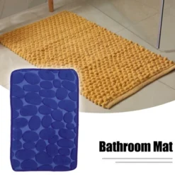 Unique Bargains Bathroom Rugs Polyester Bath Mat Machine Washable Dark Blue Cobblestone Pattern 23.62"x15.75"