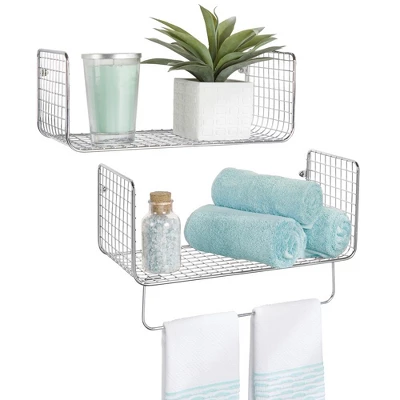 MDesign Bath Storage Organizer Shelving Set Of 2 - 1 Shelf With Towel Bar - Image 8