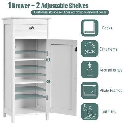 Costway Bathroom Floor Cabinet Wooden Storage Organizer Free-Standing W/ Drawer & Shelf - Image 5