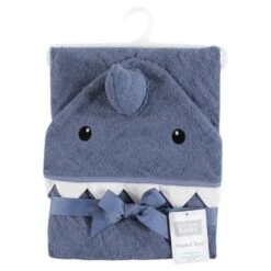 Hudson Baby Unisex Baby Cotton Animal Face Hooded Towel, Blue Shark, One Size