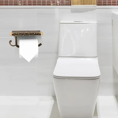 Unique Bargains Wall Mounted With Phone Shelf Waterproof Fixed Toilet Paper Holders Copper Tone 1 Pc