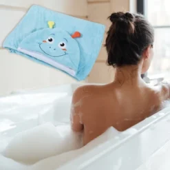 Unique Bargains Soft Absorbent Coral Fleece Hooded Towel For Bathroom Classic Design 53"x31" Light Blue