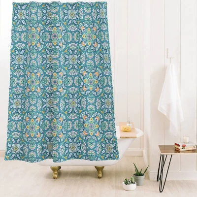 Bohemian Bloom Shower Curtain Turquoise - Deny Designs