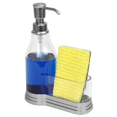 Home Basics Plastic Soap Dispenser With Brushed Steel Top And Fixed Sponge Holder - Image 6