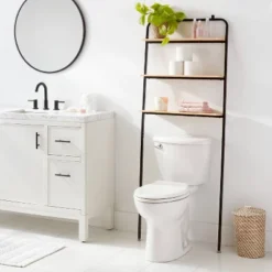 Over The Toilet Storage Black Metal And Wood - Brightroomâ„¢