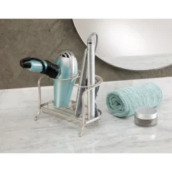 MDesign Metal Hair Care & Styling Tool Holder, 2 Sections, Heat Safe