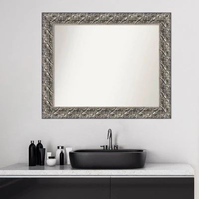 34" X 28" Non-Beveled Silver Luxor Wood Bathroom Wall Mirror - Amanti Art - Image 5