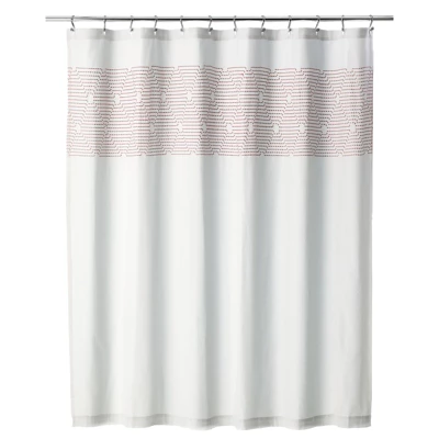 MDesign Fabric 100% Cotton Embroidered Shower Curtain For Bathroom - Image 4