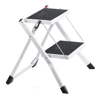 Delxo Portable Collapsible Lightweight Alloy Steel 2-Step Mini Stool Stepladder With Anti-Slip Carry Handgrip And Wide Pedal, White