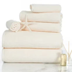 6pc Solid Bath Towels And Washcloths Ivory - Yorkshire Home