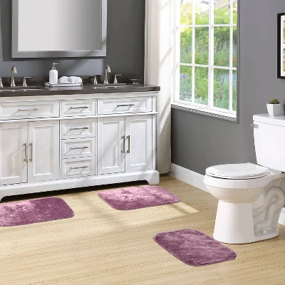 3pc Traditional Nylon Washable Bathroom Rug Set Purple - Garland Rug