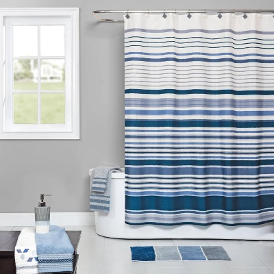 Cubes Striped Shower Curtain Blue - SKL Home - Image 2