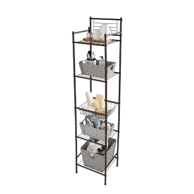 5 Tier Freestanding Bathroom Storage Shelves Brown - Bath Bliss - Image 3