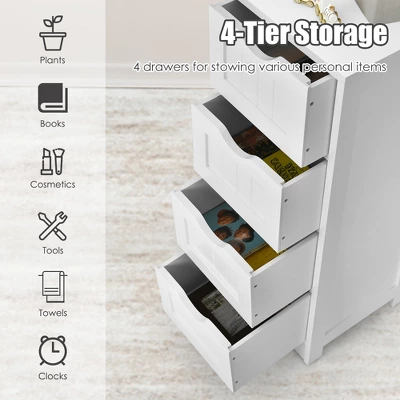 Costway White Floor Storage Cabinet Bathroom Organizer Free Standing 4 Drawers - Image 4
