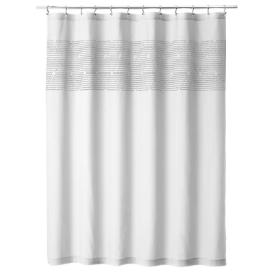 MDesign Fabric 100% Cotton Embroidered Shower Curtain For Bathroom - Image 3