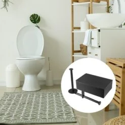 Unique Bargains Wall-Mount For Toilet Bathroom Kitchen Double-Roll Tissue Holder Black 1 Pcs