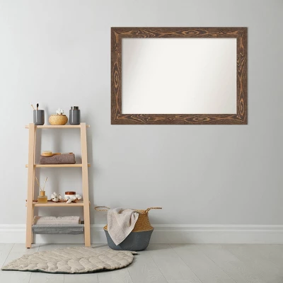 42" X 30" Non-Beveled Bridge Wood Bathroom Wall Mirror Brown - Amanti Art - Image 5